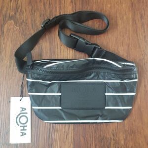 ALOHA Collection Black White Striped Waist Pack New Edgy Beach Water Resistant